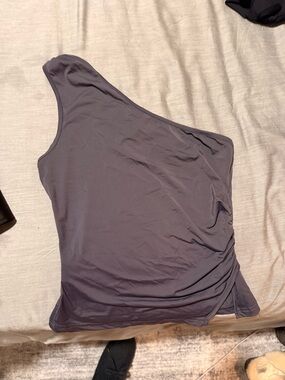 Princess Polly One-Shoulder Ruched Tank Top in Deep Charcoal